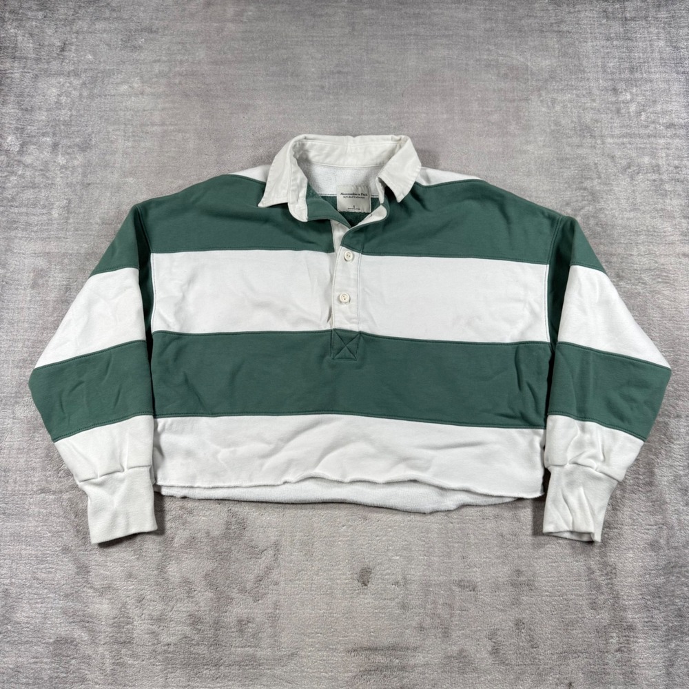 Abercrombie & Fitch Rugby Sweatshirt Womens Small Green Striped Cropped Preppy
